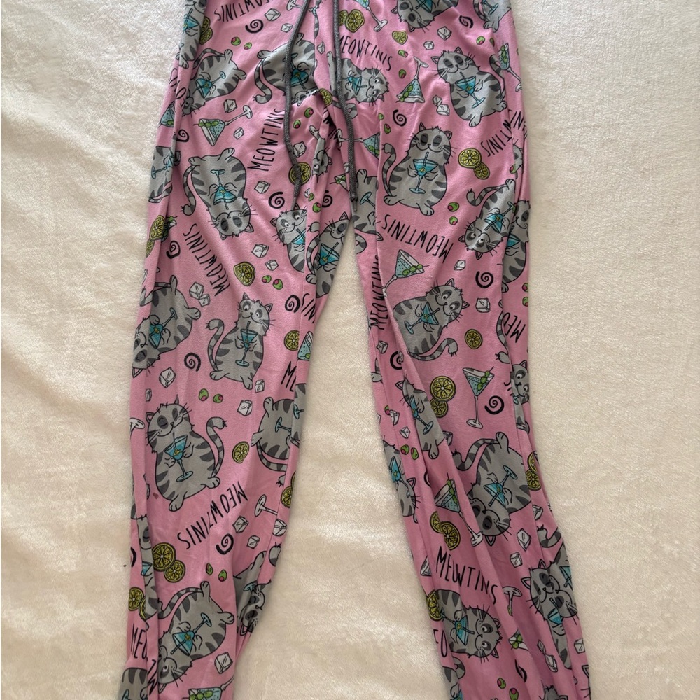 Pink Cat Print Kids Pajamas